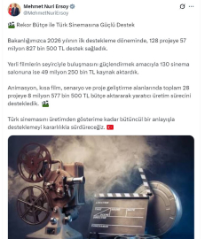 Sinema filmlerine 57 milyon 827 bin lira destek
