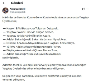 Bakan Gürlek, Yargıtay üyeliğine seçilen 8 ismi açıkladı