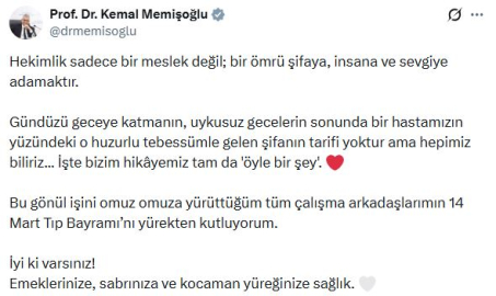 Bakan Memişoğlu'ndan 'Tıp Bayramı' mesajı