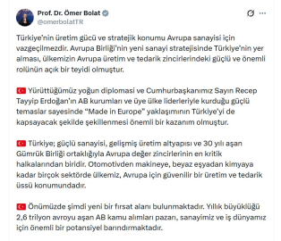 Bakan Bolat: 'Made in Europe' yaklaşımı önemli bir kazanım oldu