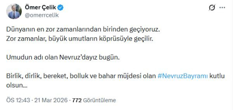 AK Parti'li Çelik'ten 'Nevruz Bayramı' mesajı