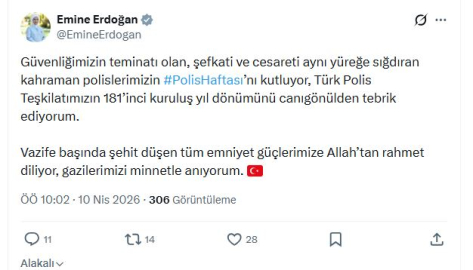 Emine Erdoğan'dan 'Polis Haftası' mesajı