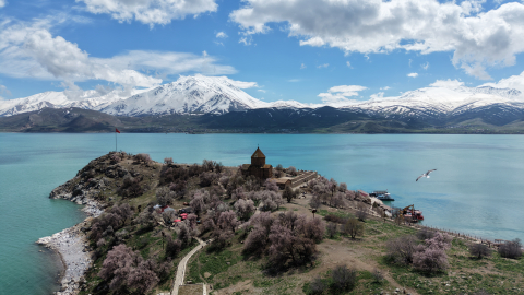 Badem ağaçlarının çiçekleriyle güzelleşen Akdamar Adası'nda turist yoğunluğu