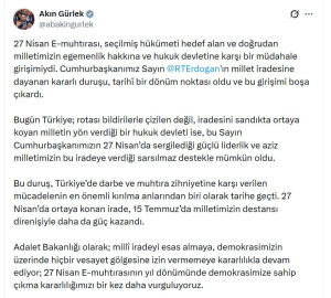 Bakan Gürlek'ten '27 Nisan e-muhtıra' mesajı