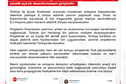 DMM: 'Suudi Arabistan ile yapılan enerji santral anlaşmasının Türkiye lehine hiçbir maddesi bulunmadığı' iddiası dezenformasyon 