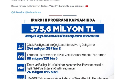 Bakan Yumaklı: IPARD 3 kapsamında 375,6 milyon TL hibe ödemesi gerçekleştirdik