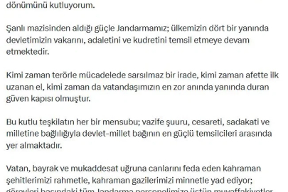 Bakan Çiftçi, Jandarma Teşkilatı'nın kuruluş yıl dönümünü kutladı